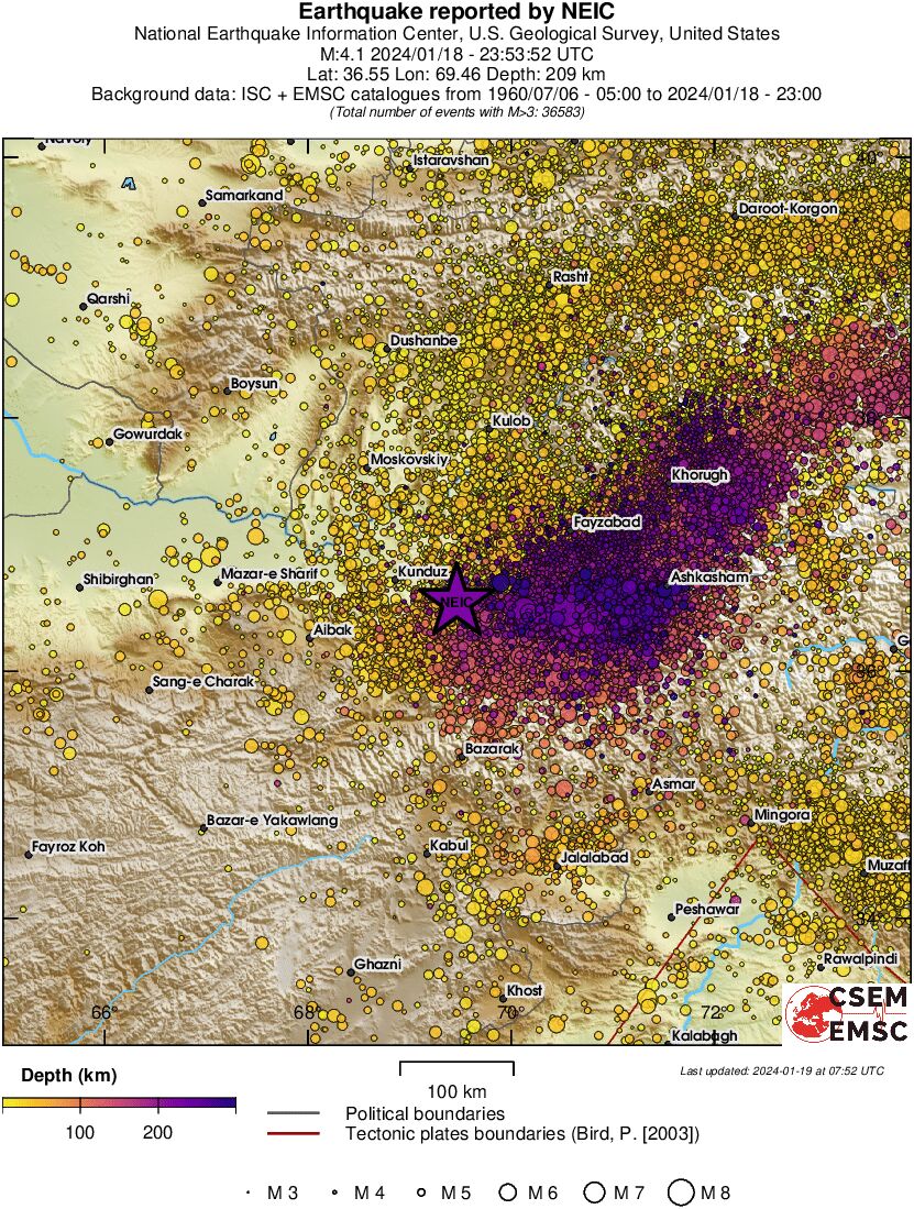regional depth historical seismicity