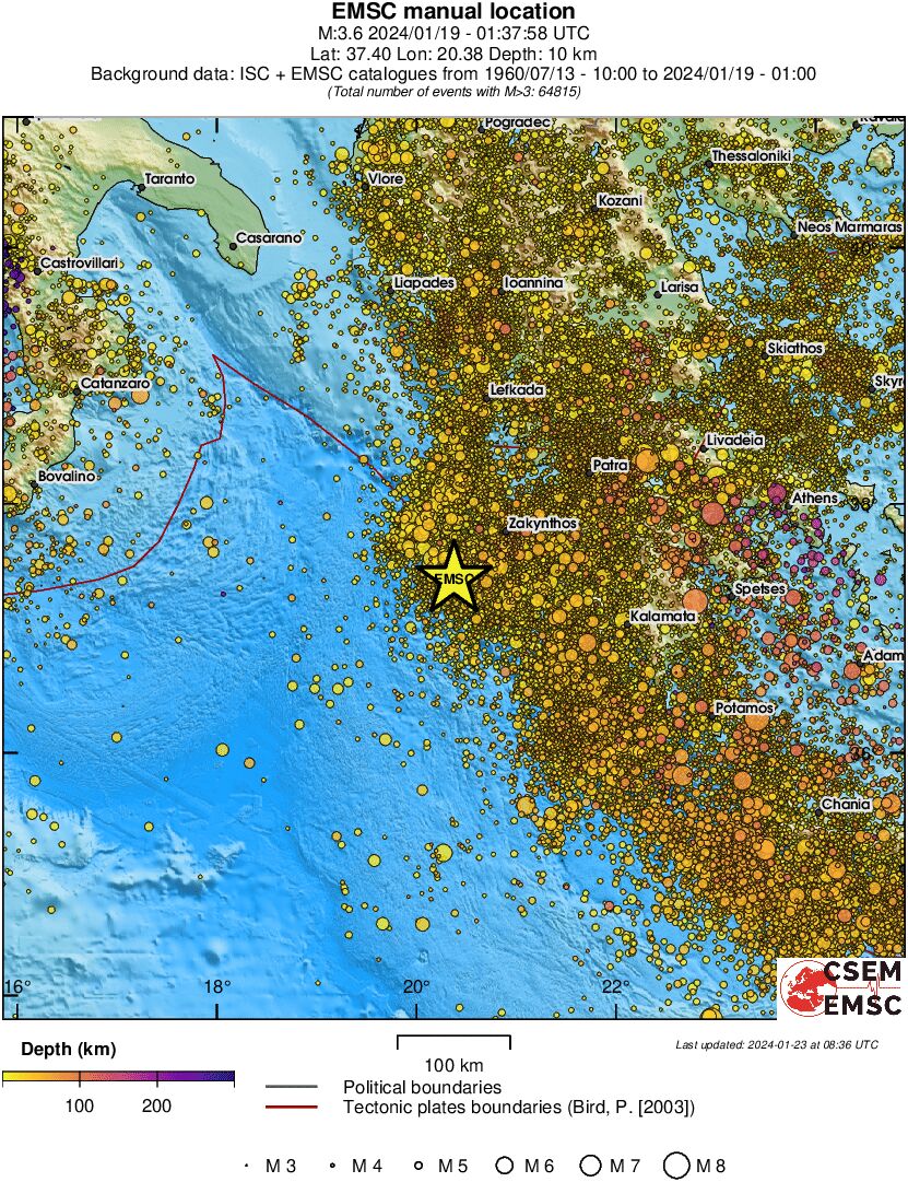 regional depth historical seismicity