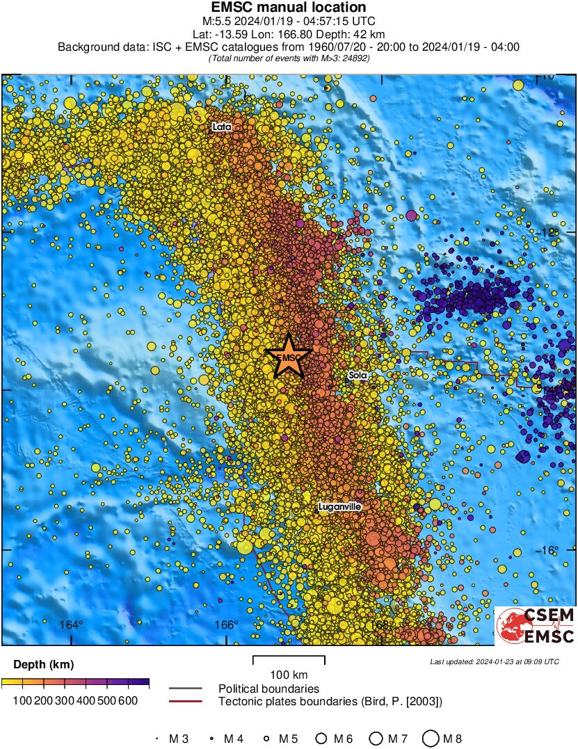 regional depth historical seismicity