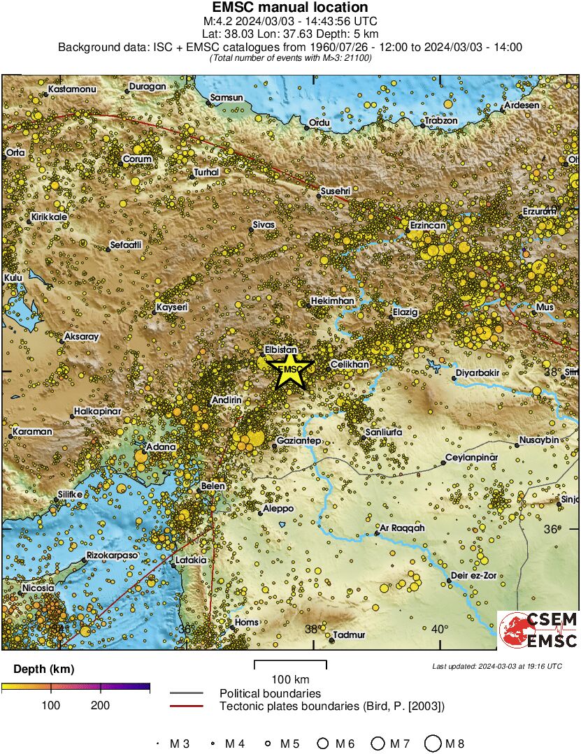 regional depth historical seismicity