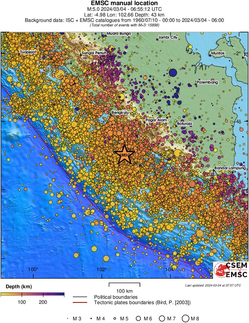 regional depth historical seismicity