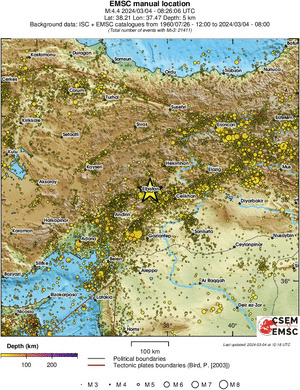 regional depth historical seismicity