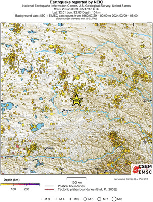 regional depth historical seismicity