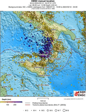 regional depth historical seismicity