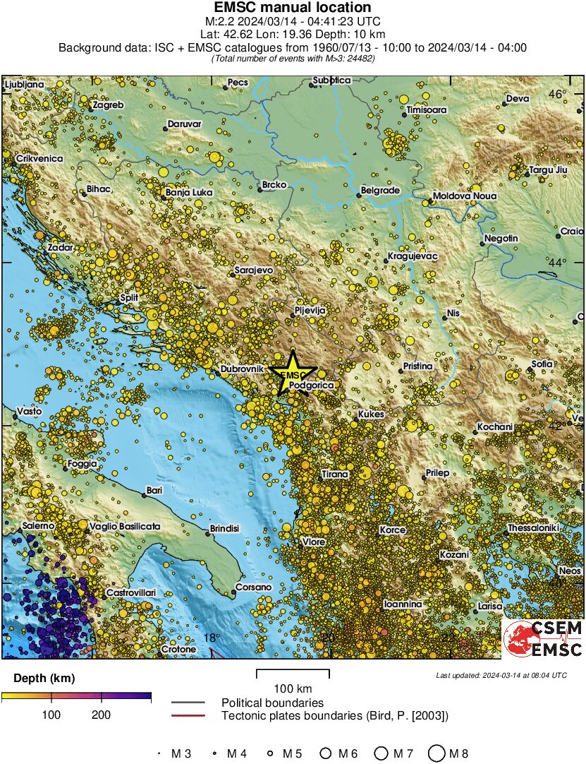 regional depth historical seismicity