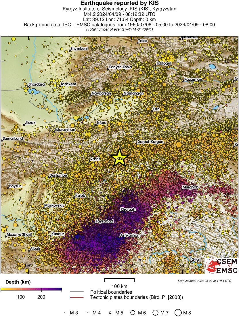 regional depth historical seismicity