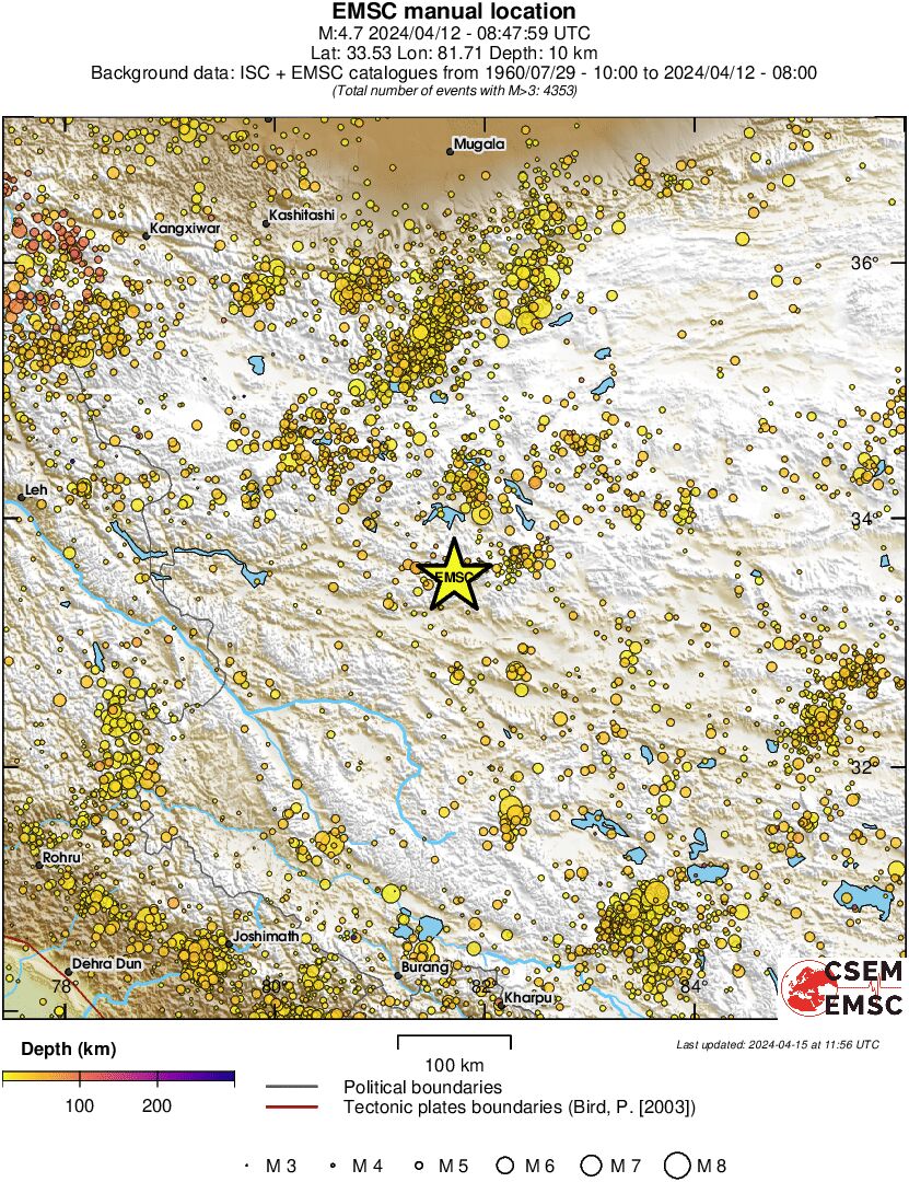 regional depth historical seismicity
