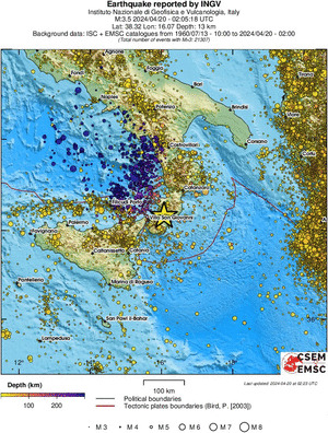 regional depth historical seismicity