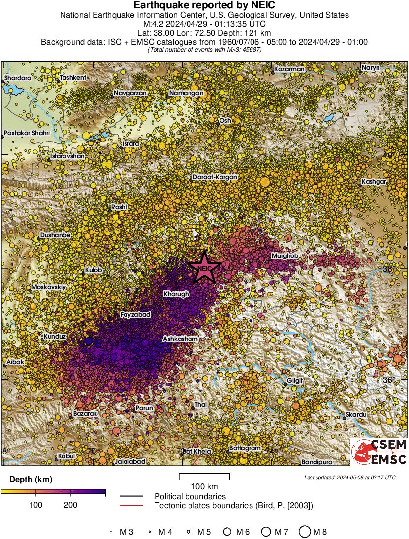 regional depth historical seismicity