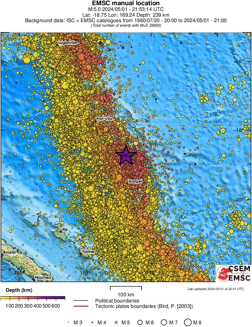 regional depth historical seismicity