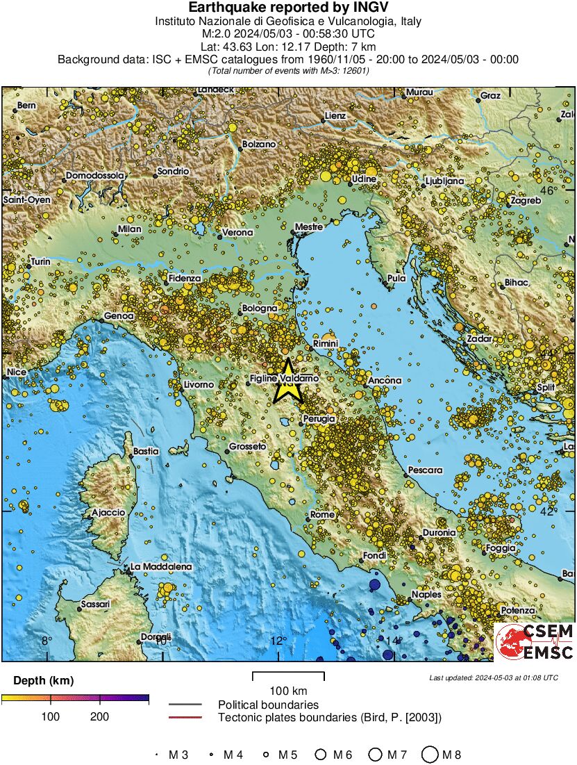 regional depth historical seismicity
