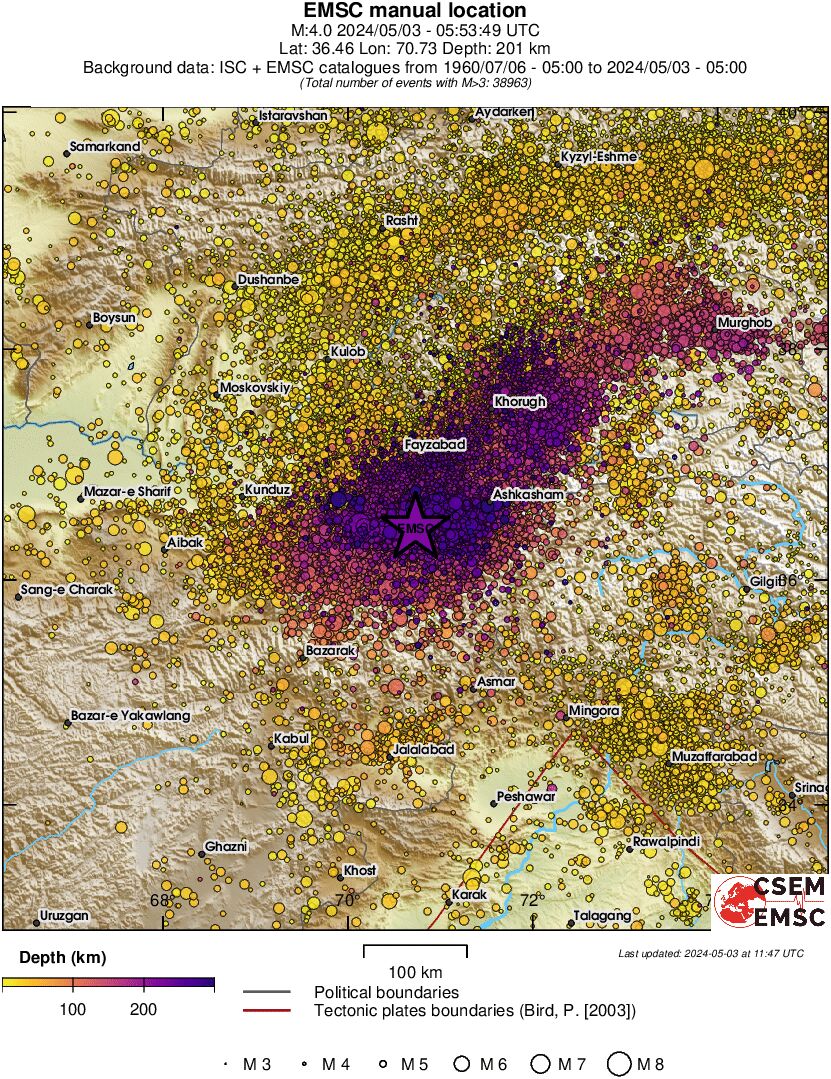 regional depth historical seismicity