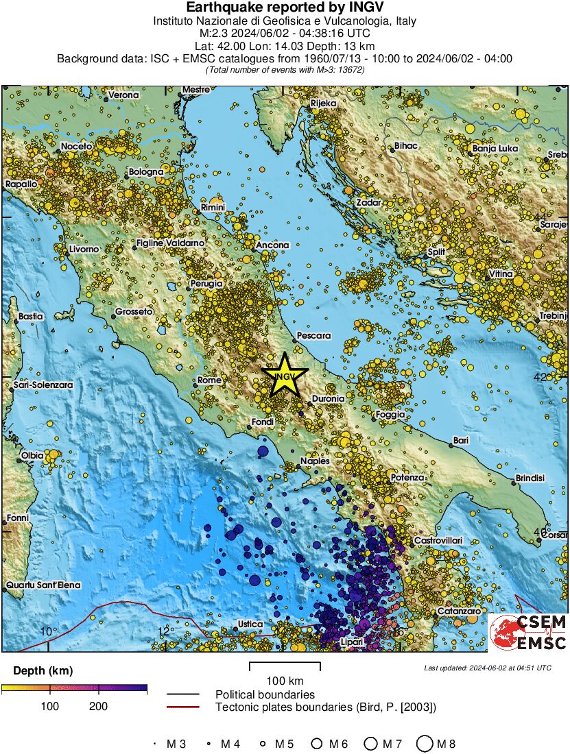 regional depth historical seismicity