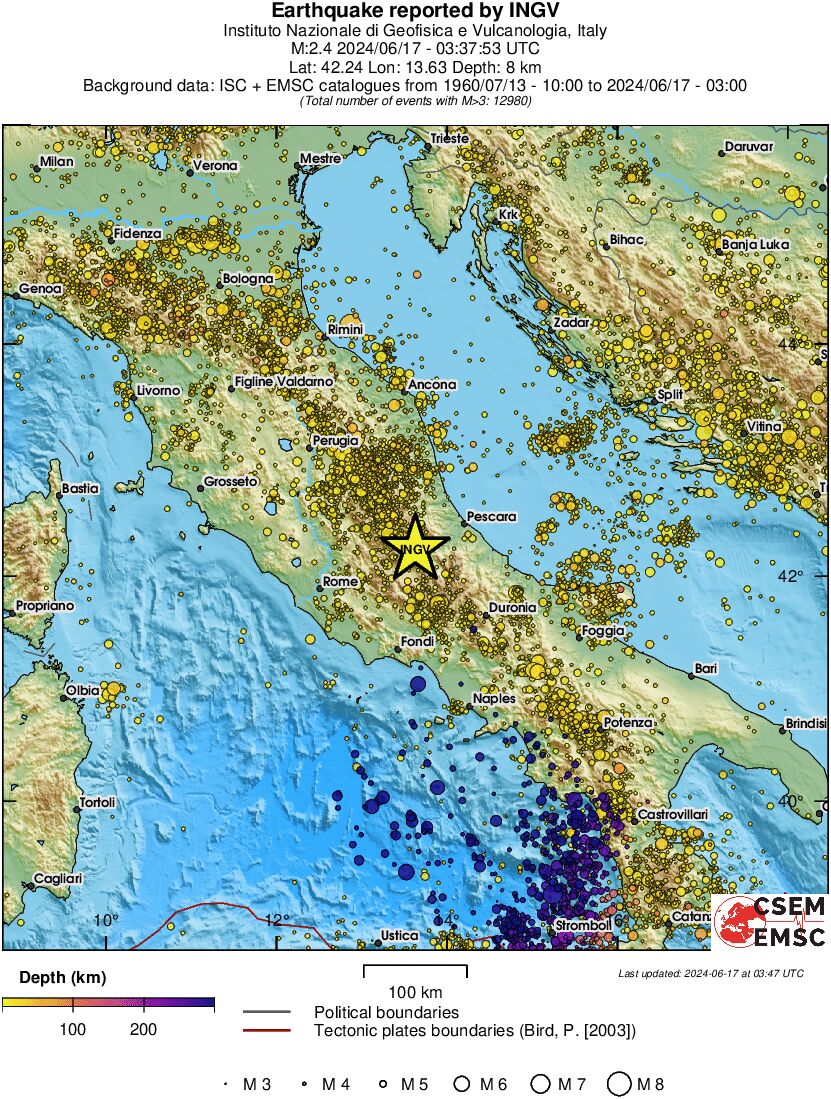 regional depth historical seismicity