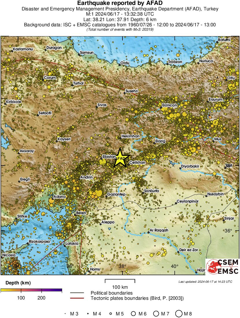 regional depth historical seismicity