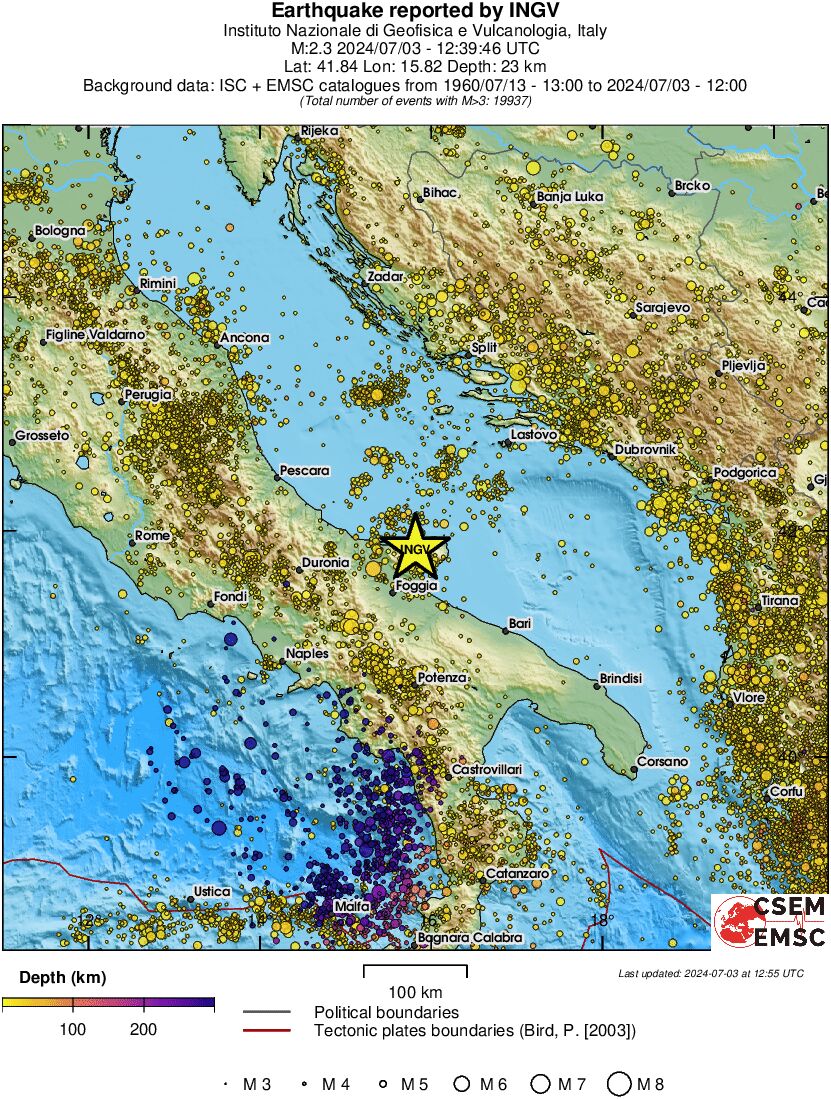 regional depth historical seismicity