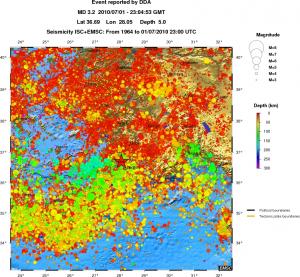 regional depth historical seismicity