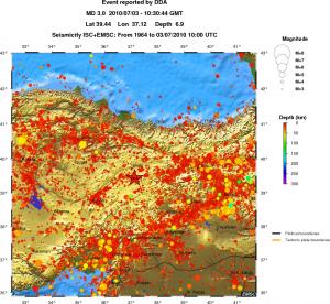 regional depth historical seismicity