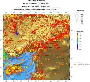regional depth historical seismicity