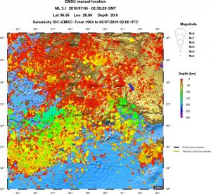 regional depth historical seismicity