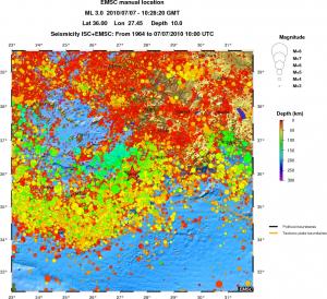 regional depth historical seismicity