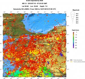 regional depth historical seismicity