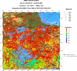 regional depth historical seismicity