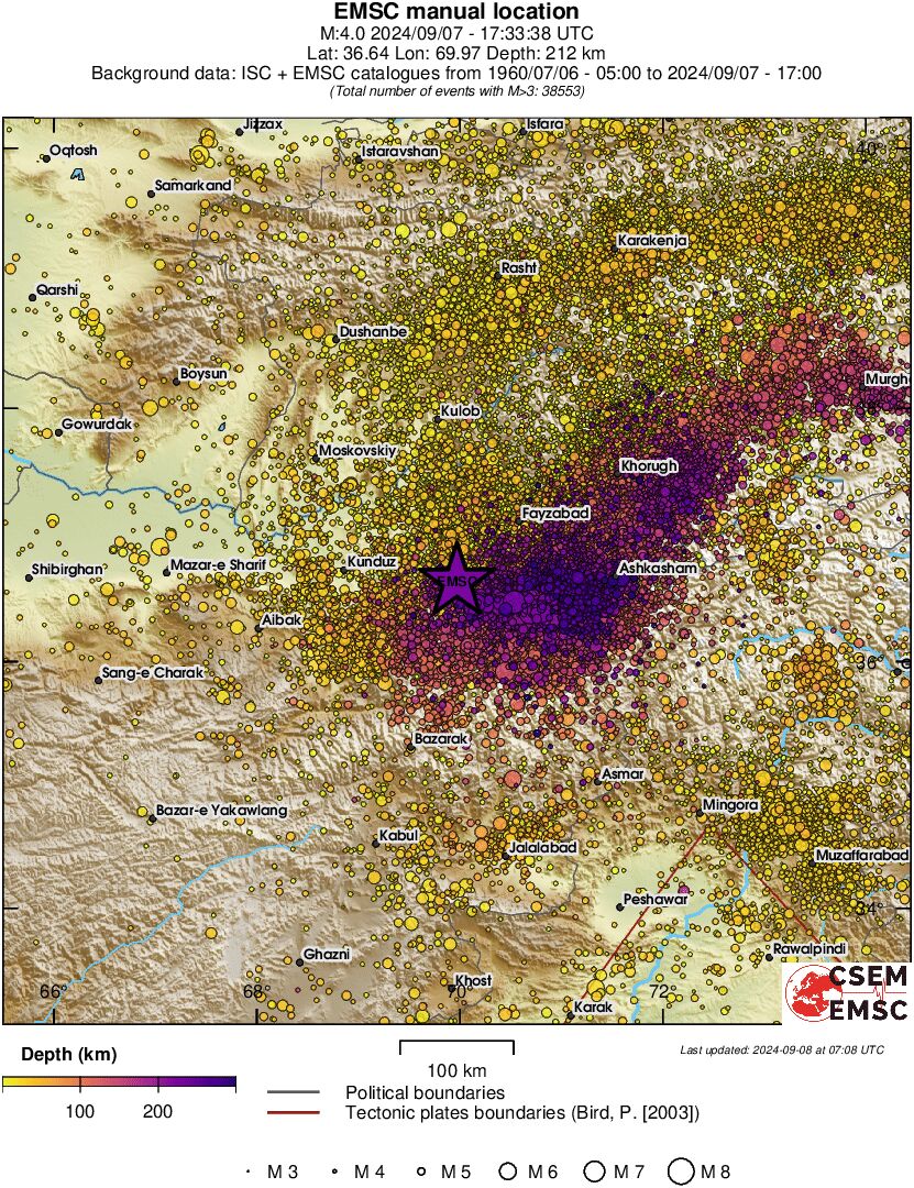 regional depth historical seismicity
