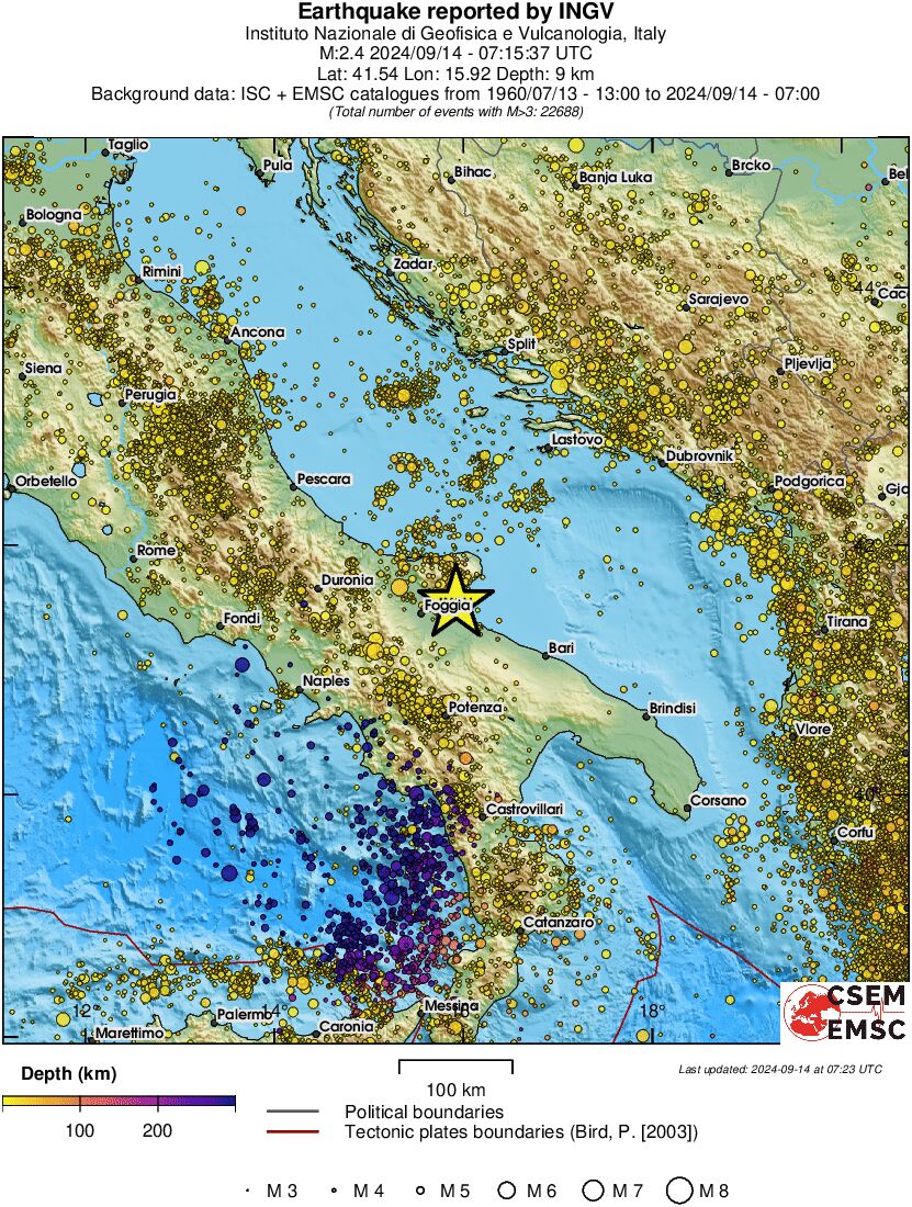 regional depth historical seismicity