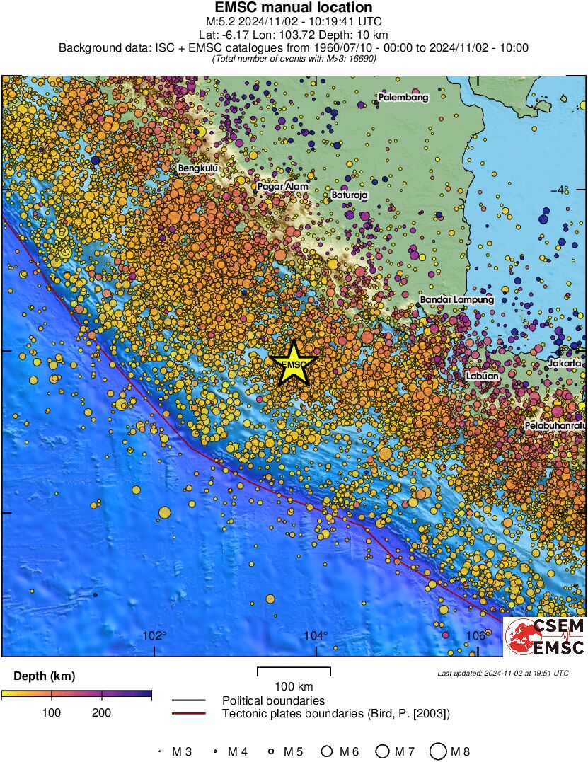 regional depth historical seismicity