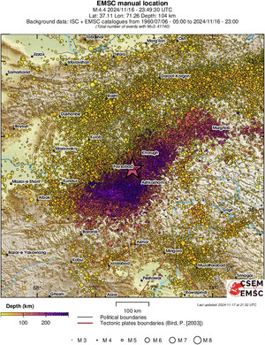 regional depth historical seismicity