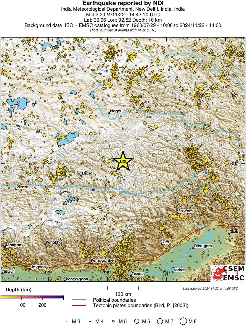 regional depth historical seismicity