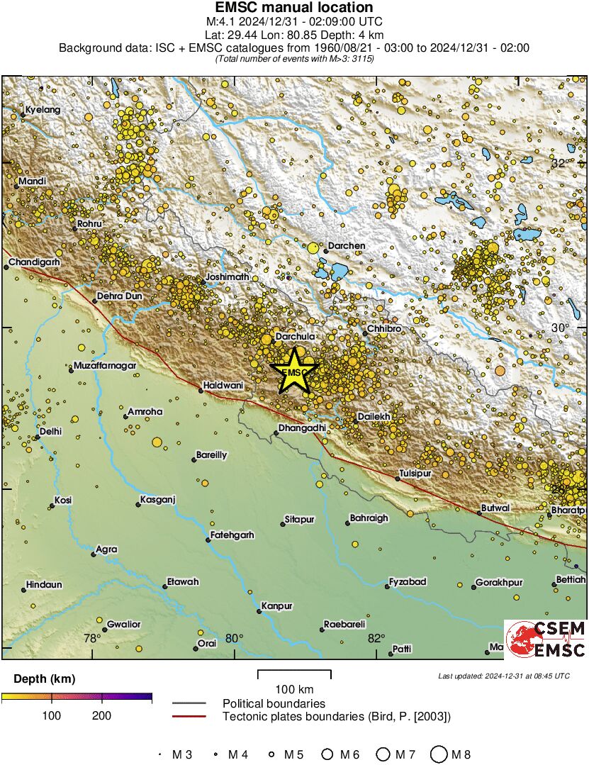 regional depth historical seismicity
