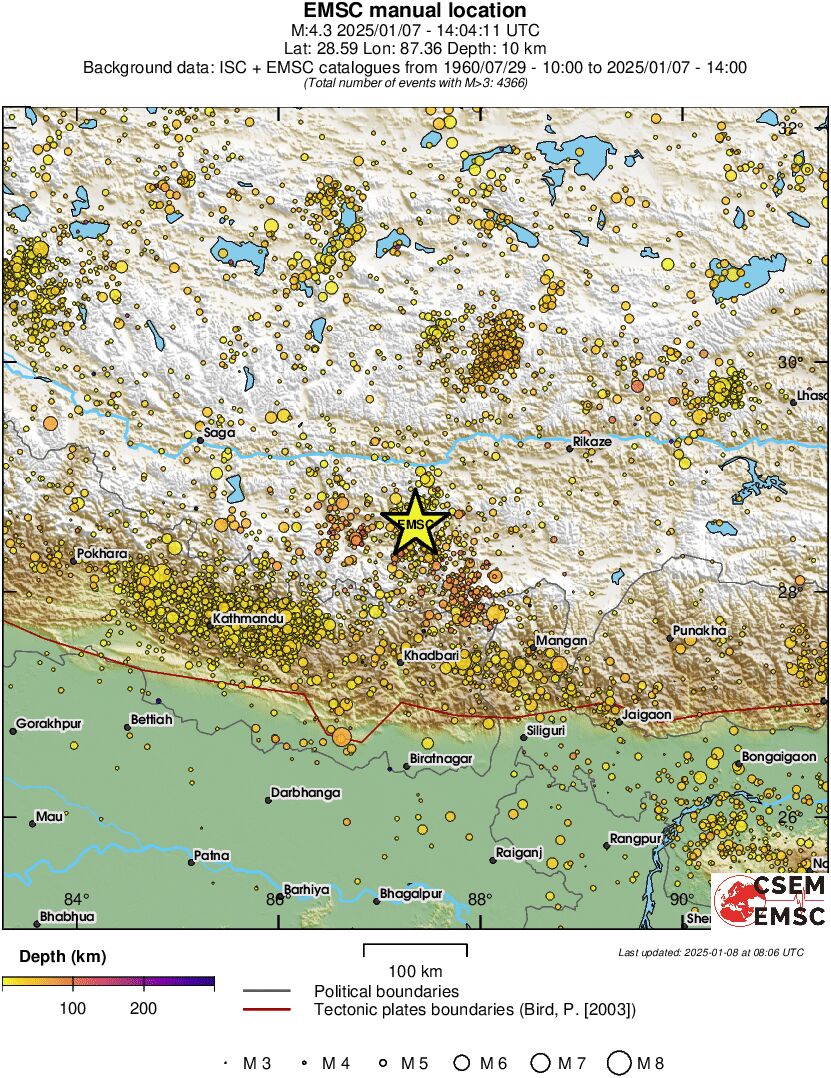 regional depth historical seismicity