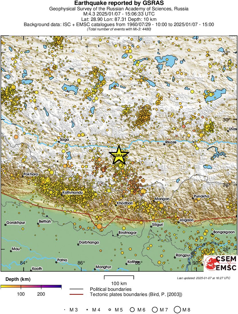 regional depth historical seismicity