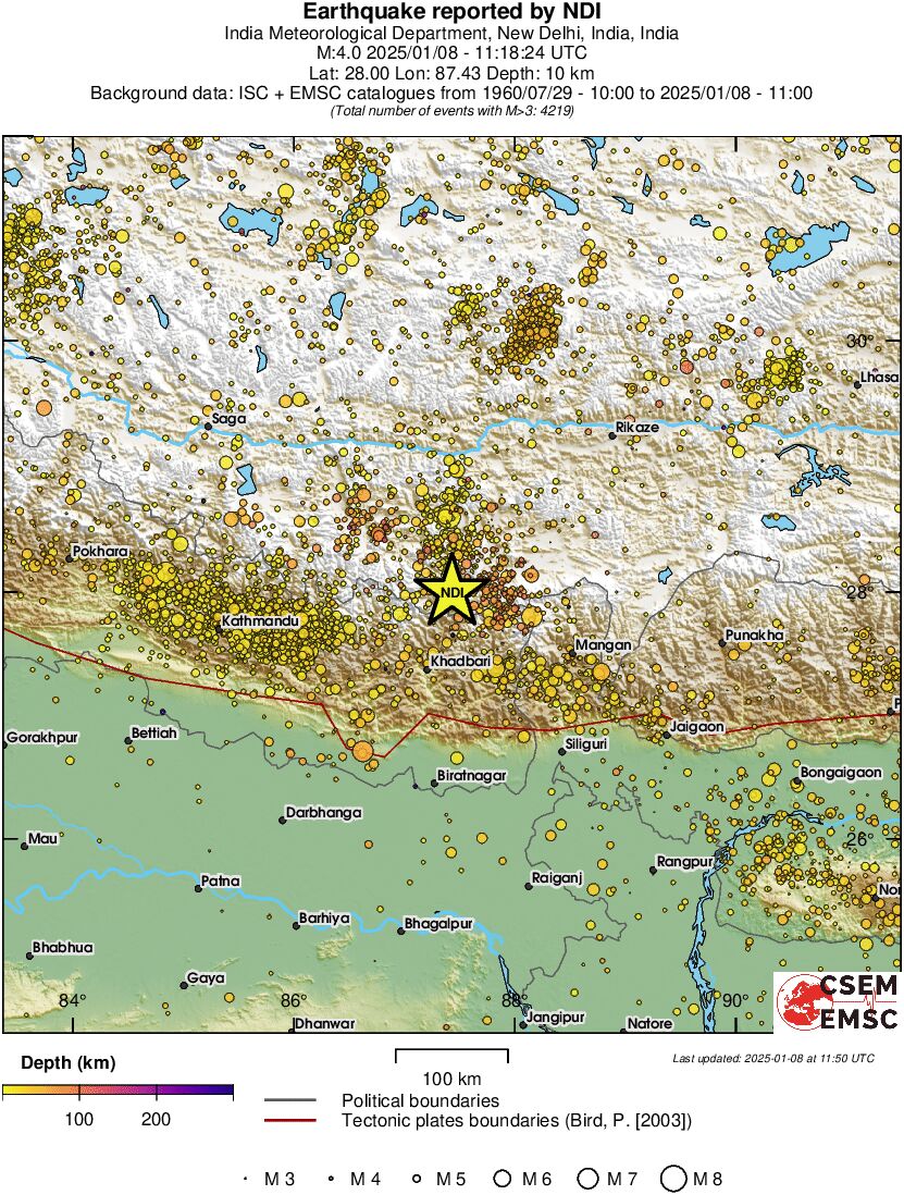 regional depth historical seismicity