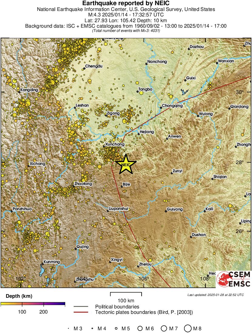 regional depth historical seismicity