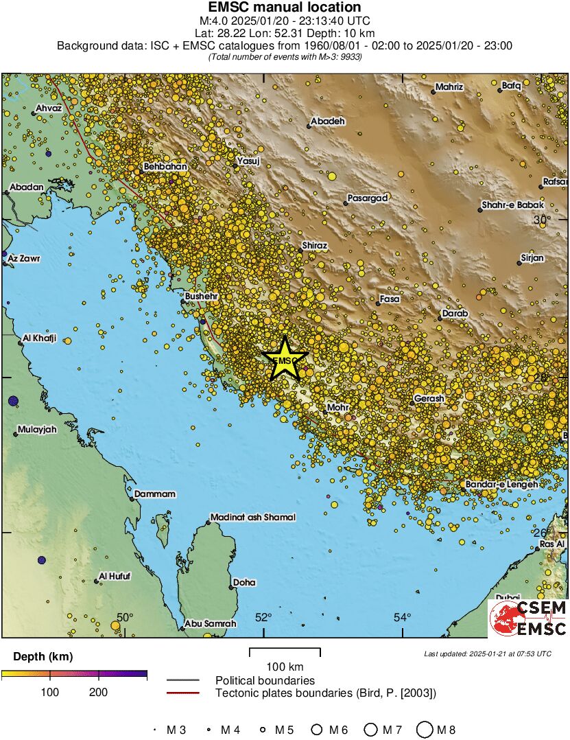 regional depth historical seismicity