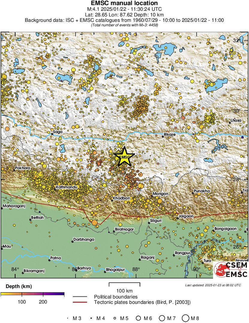 regional depth historical seismicity