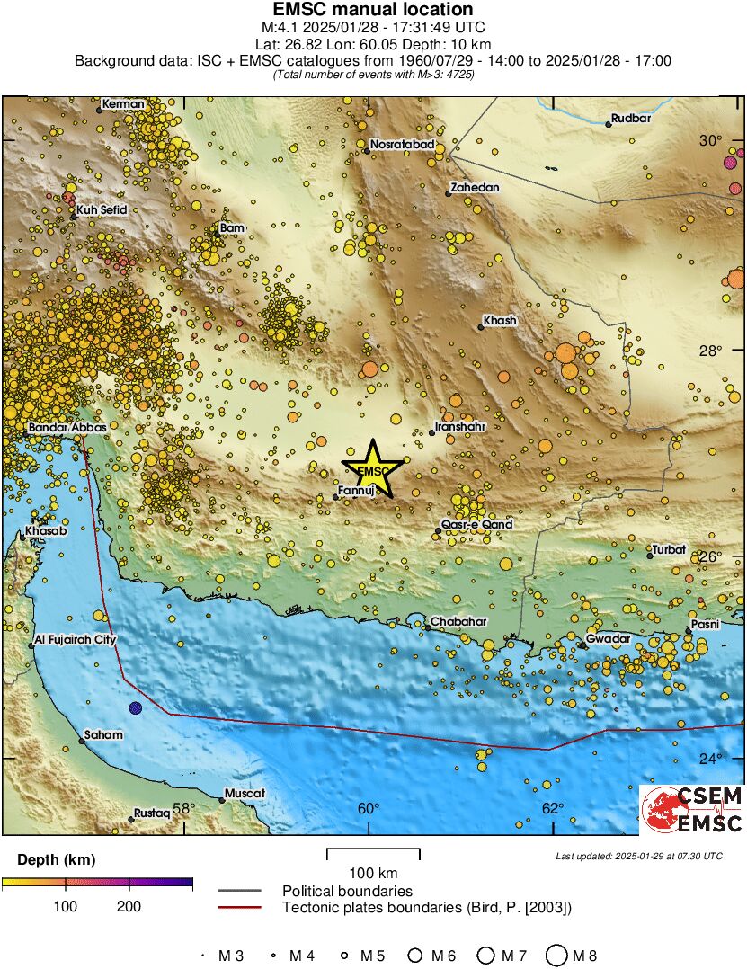 regional depth historical seismicity