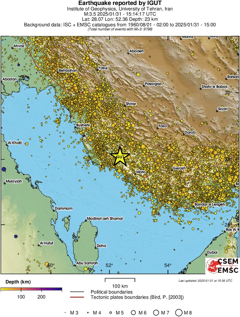regional depth historical seismicity