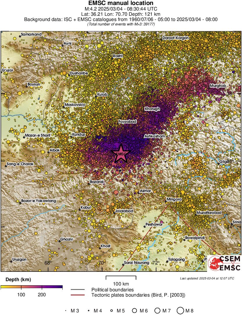 regional depth historical seismicity