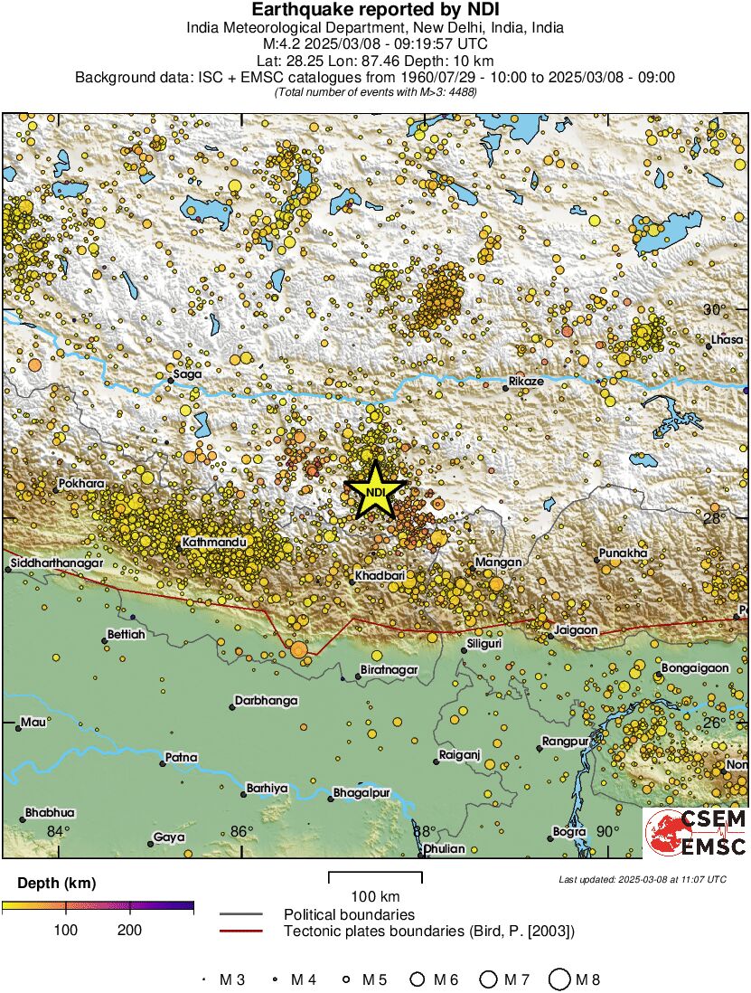 regional depth historical seismicity