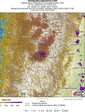 regional depth historical seismicity