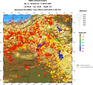 regional depth historical seismicity