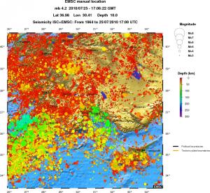 regional depth historical seismicity