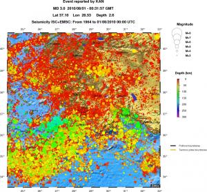 regional depth historical seismicity