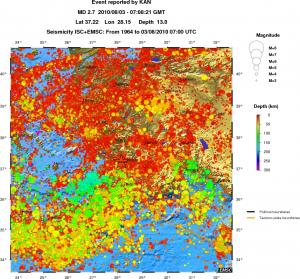 regional depth historical seismicity