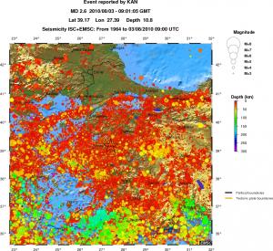 regional depth historical seismicity