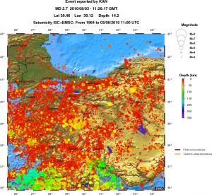 regional depth historical seismicity